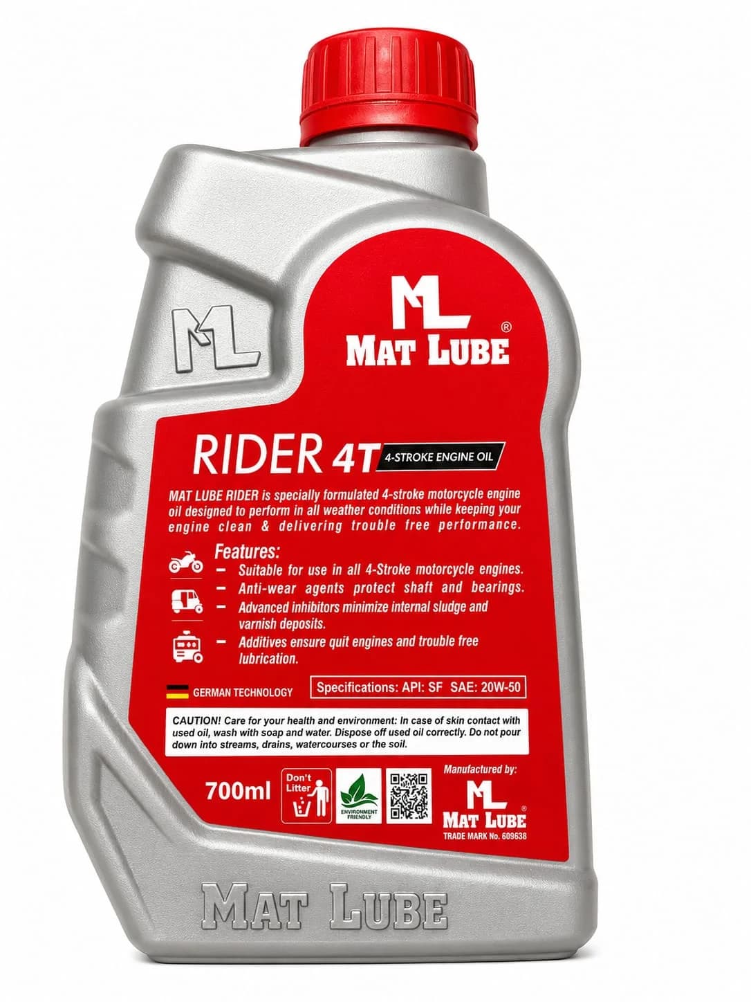 Rider 4T Motorcycle Engine Oil 20W-50 (700ml) view 2